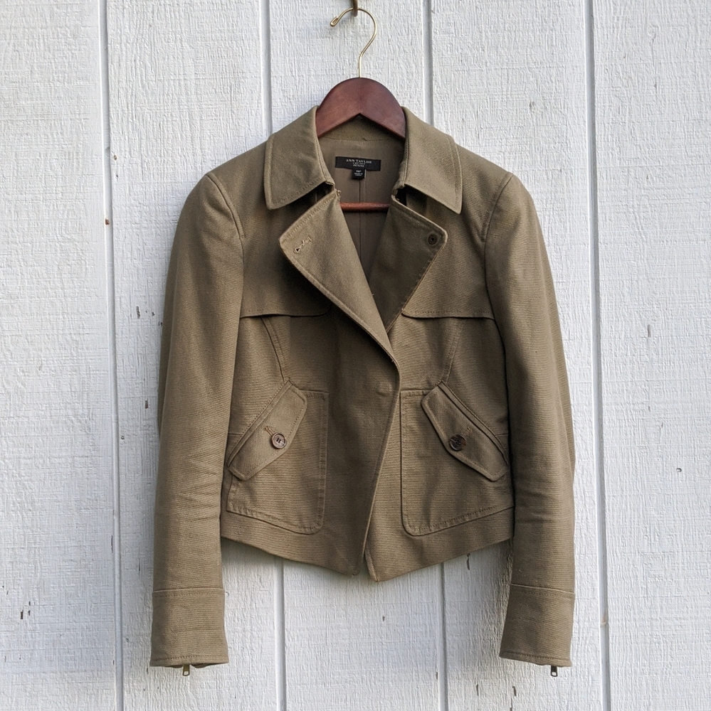 Ann Taylor Army Green Canvas Moto Jacket